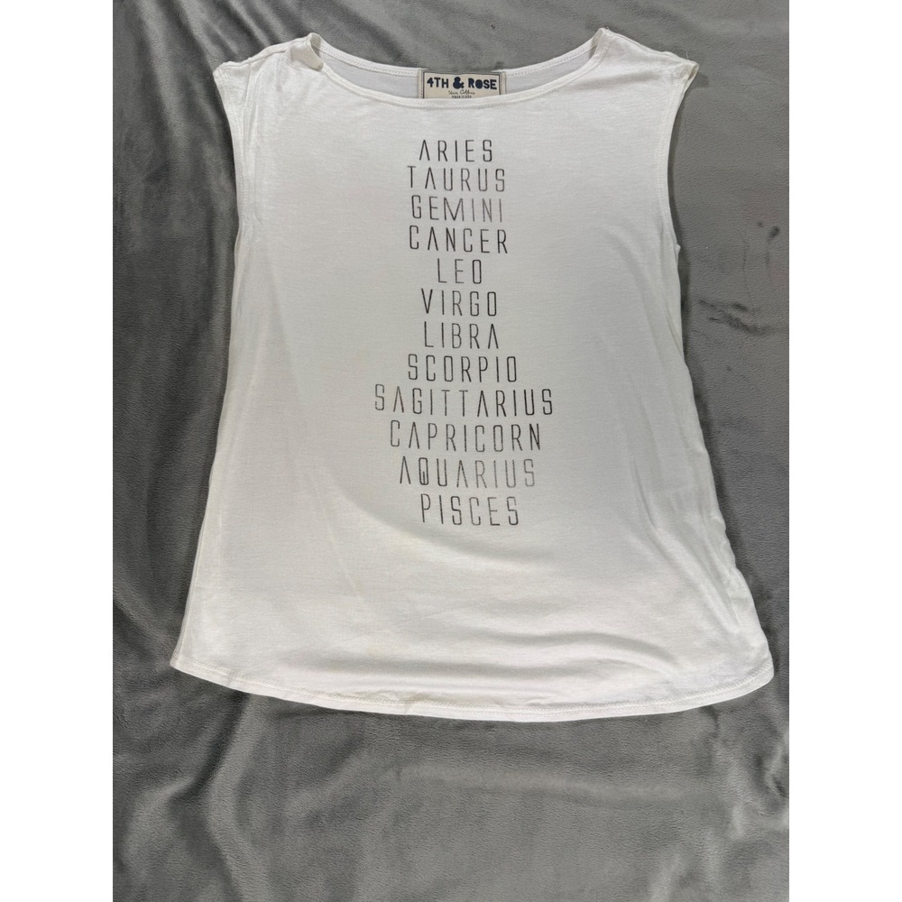 4th & Rose Horoscope Astrology White Lightweight Tank Top XS Made in Venice CA